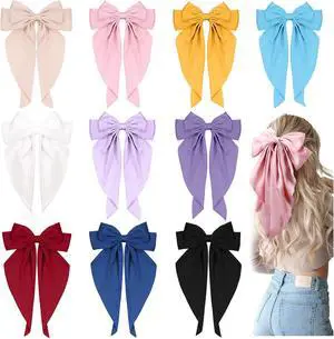 10 PCS Large Hair Ribbon Barrettes with Long Tails for Women & Girls, TOKUFAGU Vintage French Hair Accessories - Bow Clips in 10 Colors (Set A) 10 PCS Large Hair Ribbon Barrettes with Long Tails for Women & Girls, TOKUFAGU Vintage French Hair Accessories - Bow Clips in 10 Colors (Set A)