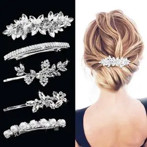 Hair Barrettes for Women Crystal Rhinestones Hair Clips for Thin Thick Hair Pins French Hair Accessories White Sparkly Wedding Hair Jewelry for Women Hair Barrettes for Women Crystal Rhinestones Hair Clips for Thin Thick Hair Pins French Hair Accessories White Sparkly Wedding Hair Jewelry for Women