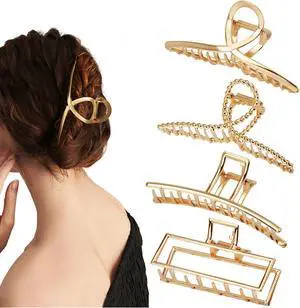 Parcce 4 Pack Large Metal Hair Clips for Thin to Thick Curly Hair, 4.3 Inch Big Nonslip Gold Color Clamps, Perfect Fashion Jaw Claw Hair Styling Accessories for Women and Girls, Christmas Gifts Parcce 4 Pack Large Metal Hair Clips for Thin to Thick Curly Hair, 4.3 Inch Big Nonslip Gold Color Clamps, Perfect Fashion Jaw Claw Hair Styling Accessories for Women and Girls, Christmas Gifts