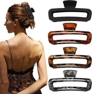 5 Inch Large Hair Claw Clips, No Slip Matte & Glossy Unbreakable Square XL Hair Clips for Thick Long Curly Hair, Women's Big Rectangle Strong Clips, 4 Pack 5 Inch Large Hair Claw Clips, No Slip Matte & Glossy Unbreakable Square XL Hair Clips for Thick Long Curly Hair, Women's Big Rectangle Strong Clips, 4 Pack