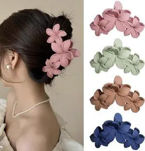 4PCS Plumeria Hawaiian Flower Claw Clips - Large Strong Hold Beach Hair Accessories for Thick Hair (Colorful) 4PCS Plumeria Hawaiian Flower Claw Clips - Large Strong Hold Beach Hair Accessories for Thick Hair (Colorful)