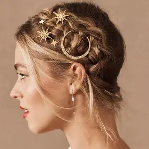 BARTOSI Moon Star Hair Clips Gold Stars Hair pins Crystal Celestial Hair Accessories for Women and Girls (Pack of 3) BARTOSI Moon Star Hair Clips Gold Stars Hair pins Crystal Celestial Hair Accessories for Women and Girls (Pack of 3)