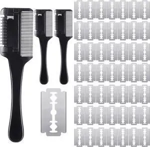 3 Pcs Pet Grooming Razor Comb with 50 Replacement Blades - Double Sided Hair Trimmer, Cutter and Scissors Tool for Dogs and Cats(Black) 3 Pcs Pet Grooming Razor Comb with 50 Replacement Blades - Double Sided Hair Trimmer, Cutter and Scissors Tool for Dogs and Cats(Black)