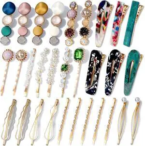30 Pcs Acrylic Resin Barrettes, Cridoz Barrettes and Pearl Hair Clips for Women, Banges Hair Accessories 30 Pcs Acrylic Resin Barrettes, Cridoz Barrettes and Pearl Hair Clips for Women, Banges Hair Accessories
