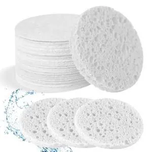 50-Count Facial Sponges Compressed Natural Cellulose Sponge Round Shape Face Sponge for Face Cleansing Exfoliating and Makeup Removal, White 50-Count Facial Sponges Compressed Natural Cellulose Sponge Round Shape Face Sponge for Face Cleansing Exfoliating and Makeup Removal, White