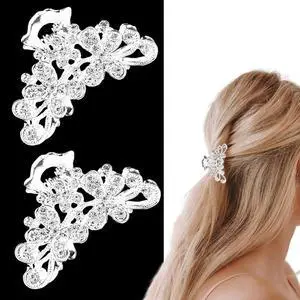 2 PCS Rhinestone Hair Claw Clips for Women, Fancy Sparkly Crystal Bling Silver Hairpin Fashion Glitter Diamond Vintage Bride Hair Accessories for Wedding Party Dance Prom Date(Classic) 2 PCS Rhinestone Hair Claw Clips for Women, Fancy Sparkly Crystal Bling Silver Hairpin Fashion Glitter Diamond Vintage Bride Hair Accessories for Wedding Party Dance Prom Date(Classic)