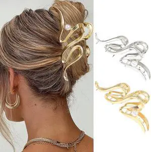 CAKURE Metal Claw Clips Gold Hair Clips Claw Pearl Hair Clip Large Nonslip Stylish Hair Accessories for Women (Pack of 2) CAKURE Metal Claw Clips Gold Hair Clips Claw Pearl Hair Clip Large Nonslip Stylish Hair Accessories for Women (Pack of 2)