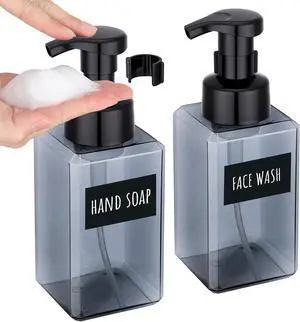 Segbeauty Empty Foam Soap Dispenser Pump Bottles 15.2oz 2pcs, Refillable Foaming Hand Soap Dispenser, 450ml Gray Foam Bottle with Waterproof Stickers, Plastic Square Liquid Foaming Container BPA Free Segbeauty Empty Foam Soap Dispenser Pump Bottles 15.2oz 2pcs, Refillable Foaming Hand Soap Dispenser, 450ml Gray Foam Bottle with Waterproof Stickers, Plastic Square Liquid Foaming Container BPA Free