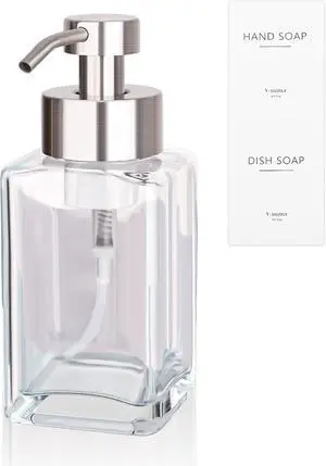 Foaming Soap Dispenser with Stainless Steel Pump, 12oz Refillable Glass Liquid Dish Soap Bottles for Bathroom, Kitchen Sink, Home Decor Foaming Soap Dispenser with Stainless Steel Pump, 12oz Refillable Glass Liquid Dish Soap Bottles for Bathroom, Kitchen Sink, Home Decor