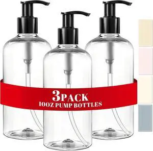 3 Packs 10oz Clear Pump Bottle with Black Pump for Liquid Soap | Empty Shampoo and Conditioner Bottles, For Body Wash Lotion, Plastic Refillable Pump Bottle Dispenser for Travel 3 Packs 10oz Clear Pump Bottle with Black Pump for Liquid Soap | Empty Shampoo and Conditioner Bottles, For Body Wash Lotion, Plastic Refillable Pump Bottle Dispenser for Travel