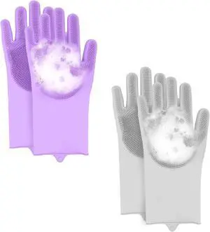 2-Pair Pet Hair Remover Glove for Dogs and Cats Washing, Grooming, & Deshedding Multipurpose Silicone Dog Bath Gloves, Cat Brush Glove Mitt for Pet Cleaning & Household Use (Purple & Grey) 2-Pair Pet Hair Remover Glove for Dogs and Cats Washing, Grooming, & Deshedding Multipurpose Silicone Dog Bath Gloves, Cat Brush Glove Mitt for Pet Cleaning & Household Use (Purple & Grey)