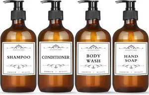 4 Pack 16.9 Oz Shampoo and Conditioner Hand Soap Dispenser Refillable Pump Bottles with Waterproof Labels (Amber) 4 Pack 16.9 Oz Shampoo and Conditioner Hand Soap Dispenser Refillable Pump Bottles with Waterproof Labels (Amber)