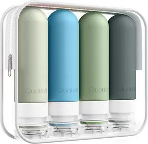 Quatish Travel Bottles for Toiletries, Original Patented Leak Proof Travel Size Containers, 3 oz Tsa Approved Silicone Shampoo and Conditioner Bottles, 4 Pack, Morandi Quatish Travel Bottles for Toiletries, Original Patented Leak Proof Travel Size Containers, 3 oz Tsa Approved Silicone Shampoo and Conditioner Bottles, 4 Pack, Morandi
