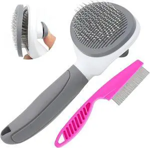 Cat Brushes for Indoor Cats, Dog Brush for Shedding with Metal Cat Comb, Self Cleaning Pet Hair Brush with Release Button for Grooming Kitten(Dark Grey) Cat Brushes for Indoor Cats, Dog Brush for Shedding with Metal Cat Comb, Self Cleaning Pet Hair Brush with Release Button for Grooming Kitten(Dark Grey)