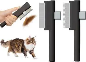 Marchul 2Pcs Pet Comb Flea Comb Set for Cats Dogs, Cat Grooming Brush with Release Button and Stainless Steel Round Teeth, Self-Cleaning Dog Combs for Removing Pet Hair, Knots & Loose Fur, Black Marchul 2Pcs Pet Comb Flea Comb Set for Cats Dogs, Cat Grooming Brush with Release Button and Stainless Steel Round Teeth, Self-Cleaning Dog Combs for Removing Pet Hair, Knots & Loose Fur, Black