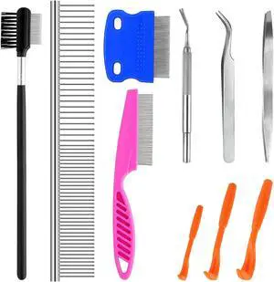 10 Pack Flea Comb for Dogs Cats, Stainless Steel Grooming Combs | Eye Comb for Pets, Tear Stain Remover with Rounded Teeth 10 Pack Flea Comb for Dogs Cats, Stainless Steel Grooming Combs | Eye Comb for Pets, Tear Stain Remover with Rounded Teeth