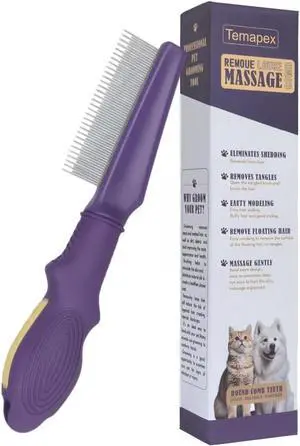 Pet Comb for Dogs & Cats with Long & Short Stainless Steel Metal Teeth For Shedding and Tangles, Non-Slip & Anti-Static Rubber Handle, Safe & Gentle Pet Grooming Comb Pet Comb for Dogs & Cats with Long & Short Stainless Steel Metal Teeth For Shedding and Tangles, Non-Slip & Anti-Static Rubber Handle, Safe & Gentle Pet Grooming Comb