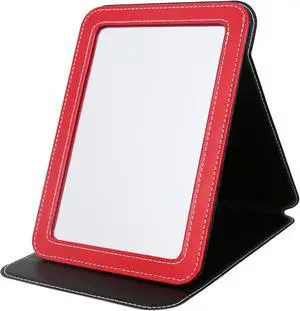 Travel Mirror for Desk, 6.5×8.9 Adjustable Rectangle PU Edge Covering Red Foldable Desk Mirror with Stand for Travel Camping Home (Red) Travel Mirror for Desk, 6.5×8.9 Adjustable Rectangle PU Edge Covering Red Foldable Desk Mirror with Stand for Travel Camping Home (Red)