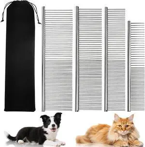 Dog Combs for Grooming Matting, 4 Pack Metal Cat Comb for Removing Tangles and Knots, Professional Dematting Tool for Pet Cats, Greyhound, Poodle, Doodle Dog Combs for Grooming Matting, 4 Pack Metal Cat Comb for Removing Tangles and Knots, Professional Dematting Tool for Pet Cats, Greyhound, Poodle, Doodle