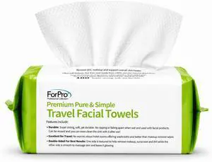 ForPro Travel Size Disposable Face Towels, 8"x8" Compact Dry Wipes, Ultra Soft Lint-Free Viscose Makeup Remover Pads for Sensitive Skin, Biodegradable, Vegan, 100-Count ForPro Travel Size Disposable Face Towels, 8"x8" Compact Dry Wipes, Ultra Soft Lint-Free Viscose Makeup Remover Pads for Sensitive Skin, Biodegradable, Vegan, 100-Count