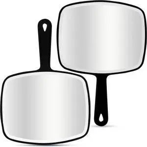 2Pcs Handheld Mirror, Portable Hand Mirror with Hanging Hole in Handle, Black 10.4" L x 7.4" W 2Pcs Handheld Mirror, Portable Hand Mirror with Hanging Hole in Handle, Black 10.4" L x 7.4" W