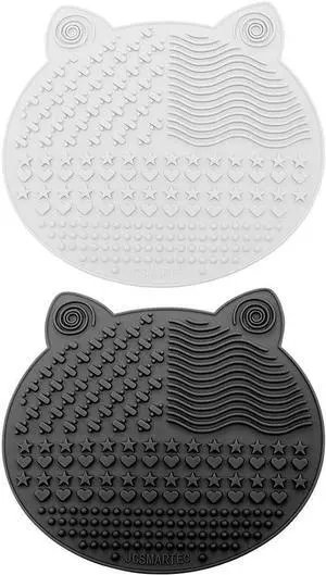 2Pack Makeup Brush Cleaning Mat, Cute Cat Ear Animal Design Silicone Brush Cleaner Pad with Suction Cups (Black+White) 2Pack Makeup Brush Cleaning Mat, Cute Cat Ear Animal Design Silicone Brush Cleaner Pad with Suction Cups (Black+White)
