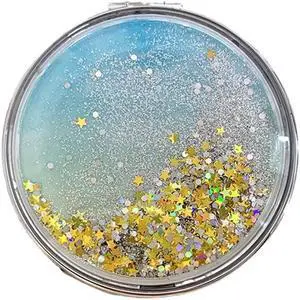 HSYHERE Super Beautiful Dreamy Star Sky Quicksand Moving Sand Small Mini Mirror Double-Sided Portable Compact Round Glitter Foldable Fashion Hand Makeup Portable Travel Pocket Mirror -Yellow HSYHERE Super Beautiful Dreamy Star Sky Quicksand Moving Sand Small Mini Mirror Double-Sided Portable Compact Round Glitter Foldable Fashion Hand Makeup Portable Travel Pocket Mirror -Yellow