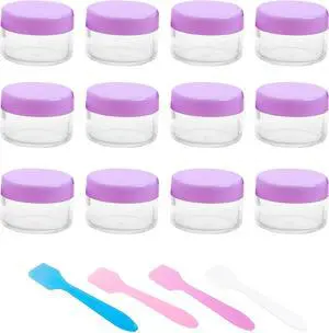 12 Pcs 15ml/0.5oz Small Travel Containers, 4 Pcs Makeup Spatula, Clear Plastic Cosmetic Jar Refillable Roun for Lotion Cream Products Sample Bottles, Plastic with Screw on Lid Container (purple) 12 Pcs 15ml/0.5oz Small Travel Containers, 4 Pcs Makeup Spatula, Clear Plastic Cosmetic Jar Refillable Roun for Lotion Cream Products Sample Bottles, Plastic with Screw on Lid Container (purple)