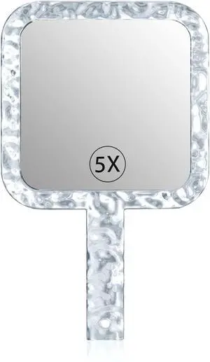 YEAKE Hand Mirror,Double-Sided Handheld 1X/5X Magnifying Mirror with Handle for Makeup, Shaving Mirror with Hole Hanging,Acrylic, 6.1" W x 10" L, Square Shape, Transparent 1 PC YEAKE Hand Mirror,Double-Sided Handheld 1X/5X Magnifying Mirror with Handle for Makeup, Shaving Mirror with Hole Hanging,Acrylic, 6.1" W x 10" L, Square Shape, Transparent 1 PC