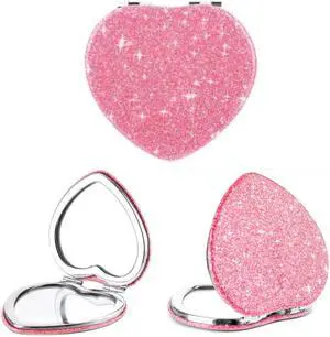 Cute Heart Shaped Compact Mirror for Women,Magnifying Travel Mirror with Glitter,Pink Small Pocket Mirror,Portable 2 x 1x Magnification Folding Makeup Mirror,Cosmetic Mirror for Gift Cute Heart Shaped Compact Mirror for Women,Magnifying Travel Mirror with Glitter,Pink Small Pocket Mirror,Portable 2 x 1x Magnification Folding Makeup Mirror,Cosmetic Mirror for Gift