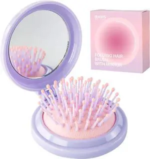 RHOS Hair Brush with Mirror for Women, Girls - Compact Folding Brush with Soft Nylon Bristles and Mirror - Portable Hair Brush for Travel (Purple) RHOS Hair Brush with Mirror for Women, Girls - Compact Folding Brush with Soft Nylon Bristles and Mirror - Portable Hair Brush for Travel (Purple)