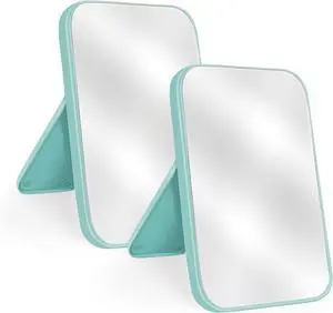 2Pcs Table Desk Vanity 8-Inch Makeup Mirror, Simple Portable Travel Mirror with Stand, Standing and Wall Hanging Dual-use Blue 2Pcs Table Desk Vanity 8-Inch Makeup Mirror, Simple Portable Travel Mirror with Stand, Standing and Wall Hanging Dual-use Blue