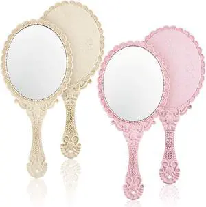 Jetec 2 Pieces Vintage Handheld Mirror Portable Embossed Flower Mirror Hand Held Decorative Compact with Handle for Face Makeup Travel Personal Cosmetic Salon(Pink, Cream) Jetec 2 Pieces Vintage Handheld Mirror Portable Embossed Flower Mirror Hand Held Decorative Compact with Handle for Face Makeup Travel Personal Cosmetic Salon(Pink, Cream)