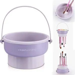 3 in 1 Silicone Makeup Brush Cleaner Bowl Makeup Brush Cleaner Mat (Purple) | Make up Brush Cleaner Tool for Cleaning, Organizer and Air Drying 3 in 1 Silicone Makeup Brush Cleaner Bowl Makeup Brush Cleaner Mat (Purple) | Make up Brush Cleaner Tool for Cleaning, Organizer and Air Drying