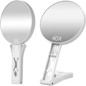 Magnifying Mirror 40X/5X Double Sided Hand Mirror, Precision Makeup at 40X Magnification & Overall View at 5XTravel Handheld Magnified Makeup Mirror with Handle & Table Stand, Vanity Cosmetic Mirror Magnifying Mirror 40X/5X Double Sided Hand Mirror, Precision Makeup at 40X Magnification & Overall View at 5XTravel Handheld Magnified Makeup Mirror with Handle & Table Stand, Vanity Cosmetic Mirror