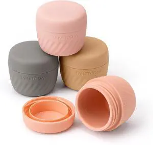 TakeToday Travel Containers for Toiletries, 1oz, 4 Pack, Apricot | Air Travel Leak-Proof, TSA Approved, Silicone Jars with Lid, for Cosmetics & Toiletries TakeToday Travel Containers for Toiletries, 1oz, 4 Pack, Apricot | Air Travel Leak-Proof, TSA Approved, Silicone Jars with Lid, for Cosmetics & Toiletries