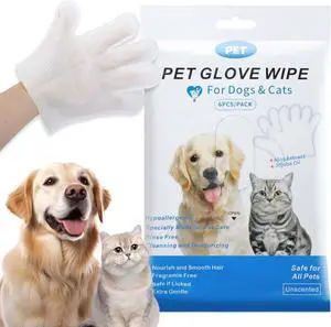 Disposable Pet Grooming Gloves, Waterless No Rinse Bathing Mitts, Deodorizing Fur Cleaning Glove Wipes for Dogs, Cats, Puppies & Kittens, Home & Travel Use, 6 Pack Disposable Pet Grooming Gloves, Waterless No Rinse Bathing Mitts, Deodorizing Fur Cleaning Glove Wipes for Dogs, Cats, Puppies & Kittens, Home & Travel Use, 6 Pack