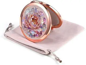 Compact Mirror Rose Gold Makeup Mirror Folding Mini Pocket Mirror Portable Hand Mirror Double-Sided 2 x 1x Magnification for Woman Girls (A-Glitter Rose) Compact Mirror Rose Gold Makeup Mirror Folding Mini Pocket Mirror Portable Hand Mirror Double-Sided 2 x 1x Magnification for Woman Girls (A-Glitter Rose)