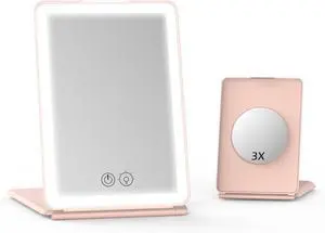 Makeup Mirror,1X&3X Magnifying Lighted Vanity Mirror with 3 Color Setting Modes&Dimmable Touch Screen,Portable,Foldable for Women (Pink) Makeup Mirror,1X&3X Magnifying Lighted Vanity Mirror with 3 Color Setting Modes&Dimmable Touch Screen,Portable,Foldable for Women (Pink)