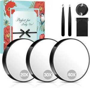 MIYADIVA Magnifying Mirror Set, 20x&30x&40x Suction Cup Makeup Mirror, 2 Tweezers & Storage Bag, 3.5 Inch Compact Mirror for Travel, Bathroom, Home, Gifts for Women MIYADIVA Magnifying Mirror Set, 20x&30x&40x Suction Cup Makeup Mirror, 2 Tweezers & Storage Bag, 3.5 Inch Compact Mirror for Travel, Bathroom, Home, Gifts for Women