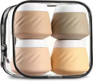 Gemice Silicone Cream Jars TSA Approved Travel Size Containers with Clear Bag, Leak-proof Travel Accessories with Lid for Cosmetic Face Body Hand Cream (4 Pack) Gemice Silicone Cream Jars TSA Approved Travel Size Containers with Clear Bag, Leak-proof Travel Accessories with Lid for Cosmetic Face Body Hand Cream (4 Pack)