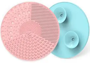 YalsFTY Silicone Makeup Brush Cleaning Mats with Suction Cups, Set of 2, Portable for Travel, Makeup Brush Cleaner Pads, For All Brush Types (Pink and Blue) YalsFTY Silicone Makeup Brush Cleaning Mats with Suction Cups, Set of 2, Portable for Travel, Makeup Brush Cleaner Pads, For All Brush Types (Pink and Blue)