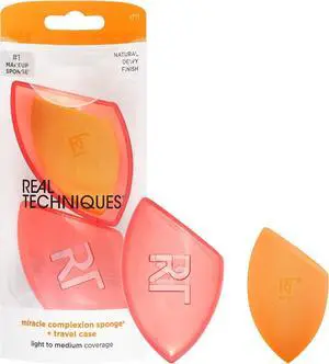 Real Techniques Miracle Complexion Sponge + Travel Case, 2-Piece Set | Makeup blending sponge with makeup sponge case for travel, light to medium coverage for natural, dewy makeup, latex-free foam Real Techniques Miracle Complexion Sponge + Travel Case, 2-Piece Set | Makeup blending sponge with makeup sponge case for travel, light to medium coverage for natural, dewy makeup, latex-free foam