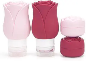 Travel Containers Bottle for Toiletry 4 Pack 3oz Leakproof TSA Approved & Refillable Mini Cream Jars, Silicone Squeeze Tube Rose Bottles for Shampoo Lotion Body Wash BPA Free +Bag, Red Pink Rose Travel Containers Bottle for Toiletry 4 Pack 3oz Leakproof TSA Approved & Refillable Mini Cream Jars, Silicone Squeeze Tube Rose Bottles for Shampoo Lotion Body Wash BPA Free +Bag, Red Pink Rose