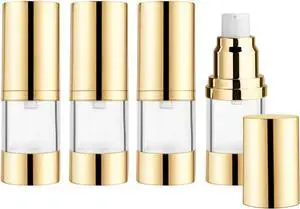 4Pcs 15ml/0.5oz Clear Plastic Airless Pump Bottles with Gold Head Empty Refillable Vacuum Cosmetics Sample Storage Jars for Lotion,Shampoo,Hand Soap,Face Cream 4Pcs 15ml/0.5oz Clear Plastic Airless Pump Bottles with Gold Head Empty Refillable Vacuum Cosmetics Sample Storage Jars for Lotion,Shampoo,Hand Soap,Face Cream