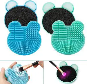 TailaiMei 2 Pack Makeup Brush Cleaning Mat with Color Removal Sponge, 2 in 1 Design Silicone Cleaner Pad for Dry Brush Color Switch and Wet Cleaning (Blue&Green) TailaiMei 2 Pack Makeup Brush Cleaning Mat with Color Removal Sponge, 2 in 1 Design Silicone Cleaner Pad for Dry Brush Color Switch and Wet Cleaning (Blue&Green)
