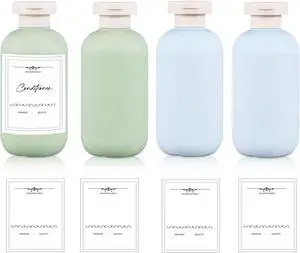 6.8 oz Plastic Travel Shampoo Bottles, Refillable Flip Cap Squeeze Bottles for Toiletries, Large Leakage-proof Travel Shampoo and Conditioner Container (Blue and Green) 6.8 oz Plastic Travel Shampoo Bottles, Refillable Flip Cap Squeeze Bottles for Toiletries, Large Leakage-proof Travel Shampoo and Conditioner Container (Blue and Green)