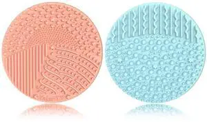 2 Pieces Silicone Makeup Brush Cleaner, YalsFTY Cosmetic Brush Scrubber Mat Pad Cleaning Tool, Dual-Sided Functionality to Accommodate All types of Brushes, Powder Puffs and Sponges (Blue & Peach) 2 Pieces Silicone Makeup Brush Cleaner, YalsFTY Cosmetic Brush Scrubber Mat Pad Cleaning Tool, Dual-Sided Functionality to Accommodate All types of Brushes, Powder Puffs and Sponges (Blue & Peach)