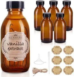 Vanilla Extract Bottles, 6 Pack 4 oz Amber Glass Bottle with Lids | Small Glass Bottles for Homemade Vanilla Extract, Essential Oils, Juice, Potion, Syrup, Christmas, Holiday Gift Vanilla Extract Bottles, 6 Pack 4 oz Amber Glass Bottle with Lids | Small Glass Bottles for Homemade Vanilla Extract, Essential Oils, Juice, Potion, Syrup, Christmas, Holiday Gift
