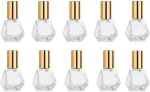 ConStore 10 PCS Mini Portable Polygonal Clear Glass Roller Bottle,8ml/0.27oz DIY Travel Essential Oil Roll On Bottle with Stainless Steel Ball Gold Cap ConStore 10 PCS Mini Portable Polygonal Clear Glass Roller Bottle,8ml/0.27oz DIY Travel Essential Oil Roll On Bottle with Stainless Steel Ball Gold Cap